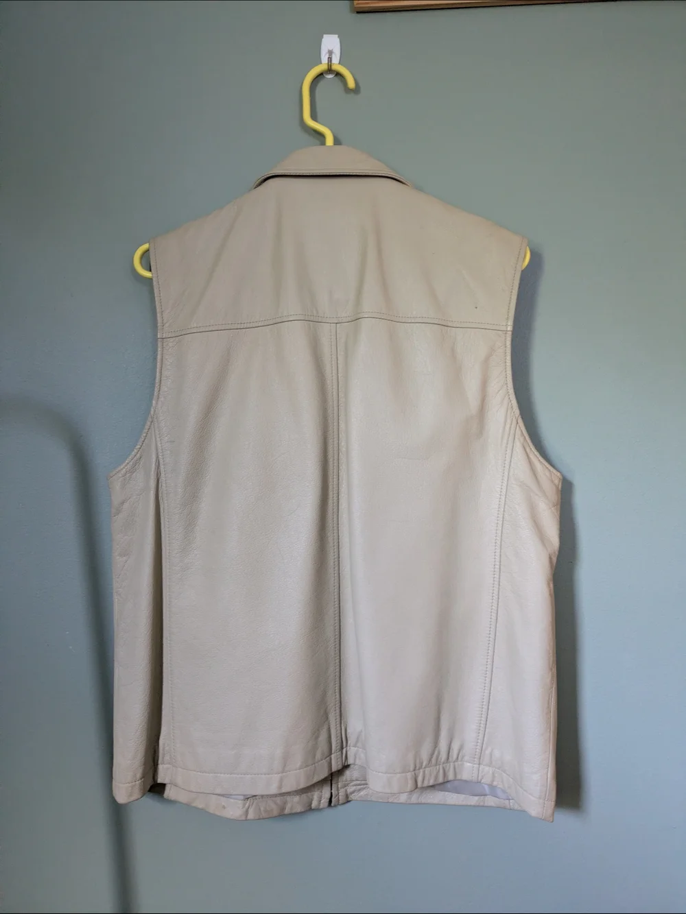 Cream Leather Zip-Front Vest